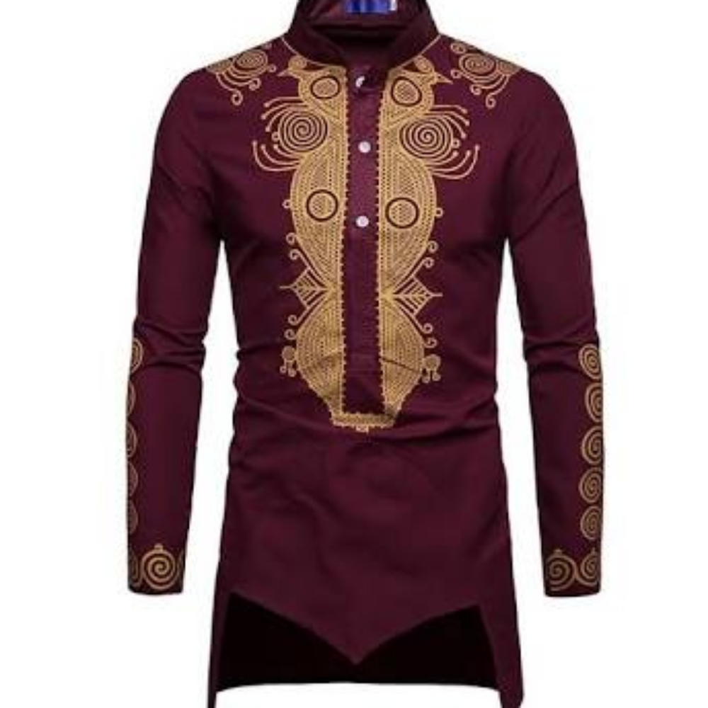 Man's Dashiki Burgundy and Gold Size Medium